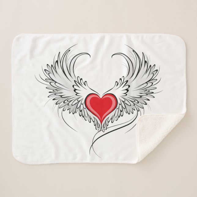 Couverture Sherpa Red Angel Coeur avec ailes (Devant (Horizontal))
