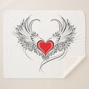 Couverture Sherpa Red Angel Coeur avec ailes