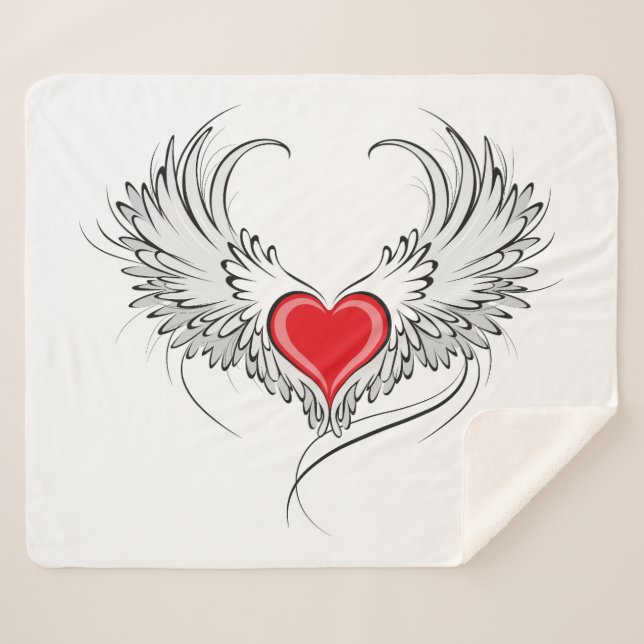 Couverture Sherpa Red Angel Coeur avec ailes (Devant (Horizontal))