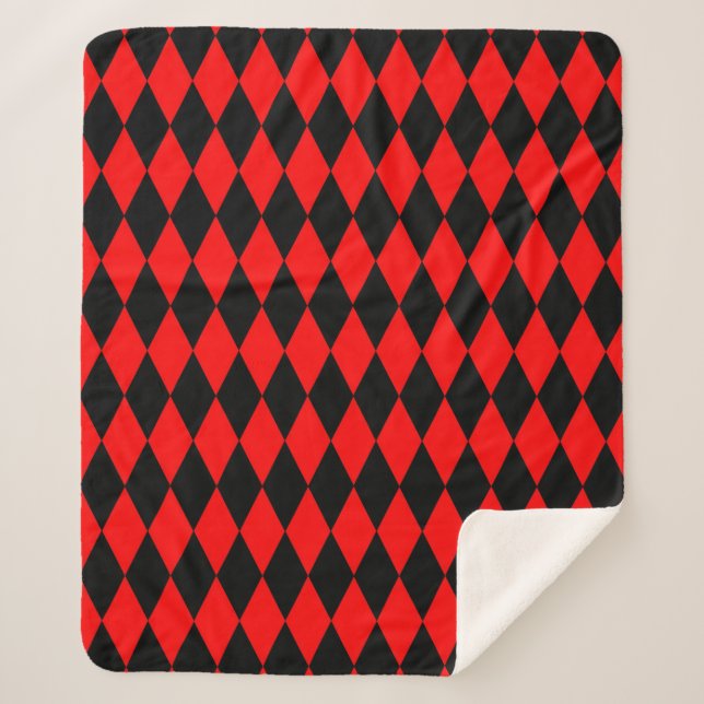 Couverture Sherpa Red Black Harlequin Diamonds Checkers Design  (Devant)