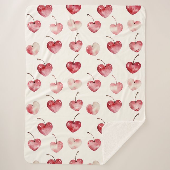 Couverture Sherpa Red Cherry Hearts Valentine's Day (Devant)