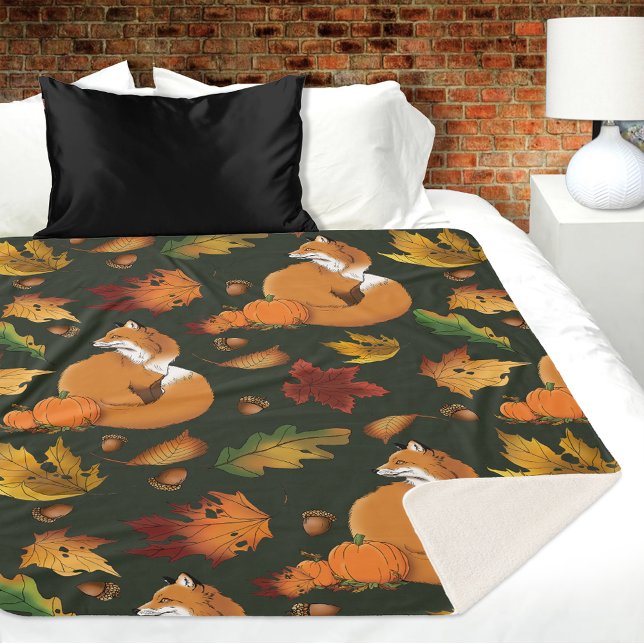 Couverture Sherpa Red Fox Feuilles Acorns Green (Créateur téléchargé)