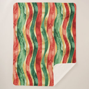 Couverture Sherpa Red Gold Green Stripes Noël