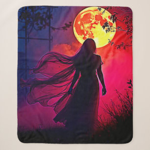 Couverture Sherpa Red Moon Shadow Woman Conception de mystère