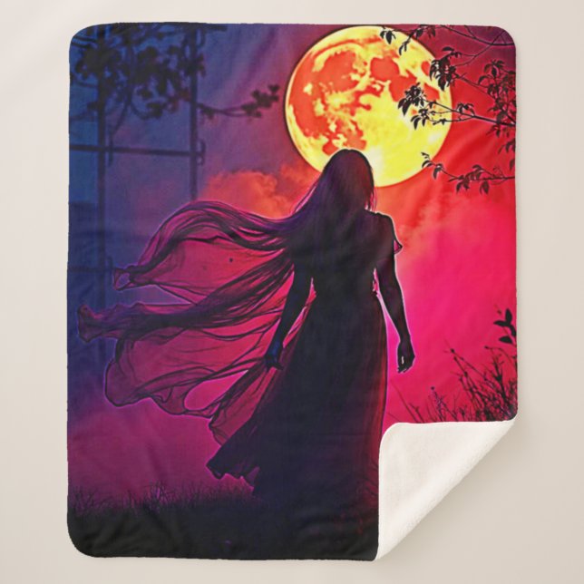 Couverture Sherpa Red Moon Shadow Woman Conception de mystère (Devant)