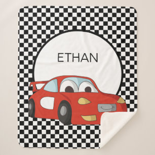 Couverture Sherpa Red Race Car Noir Blanc À damiers Drapeau Enfant