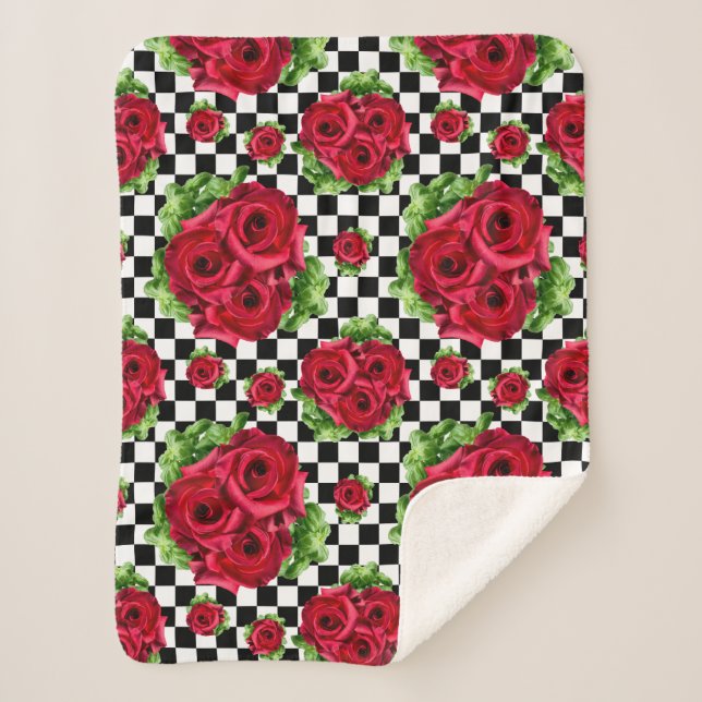 Couverture Sherpa Red Rose Rockabilly Check (Devant)