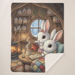 Couverture Sherpa Refuge de lapins d'hiver fantaisiste