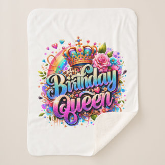 Couverture Sherpa Reine d'anniversaire arc-en-ciel floral