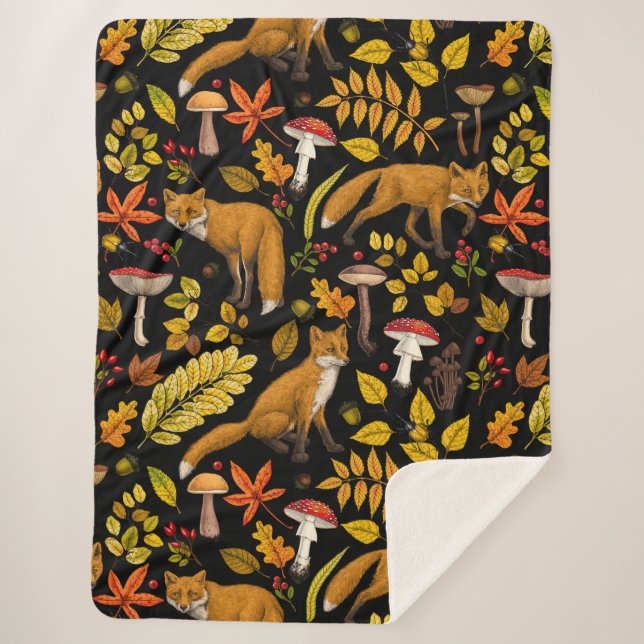 Couverture Sherpa Renard d'automne sur noir (Devant)
