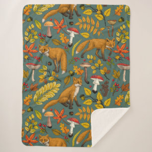 Couverture Sherpa Renard d'automne sur pin vert