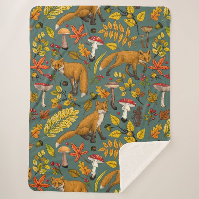 Couverture Sherpa Renard d'automne sur pin vert (Devant)