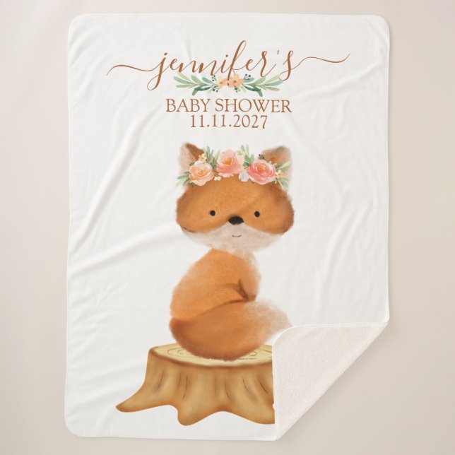 Couverture Sherpa Renard faunique avec fleurs cadeau pour future mam (Devant)
