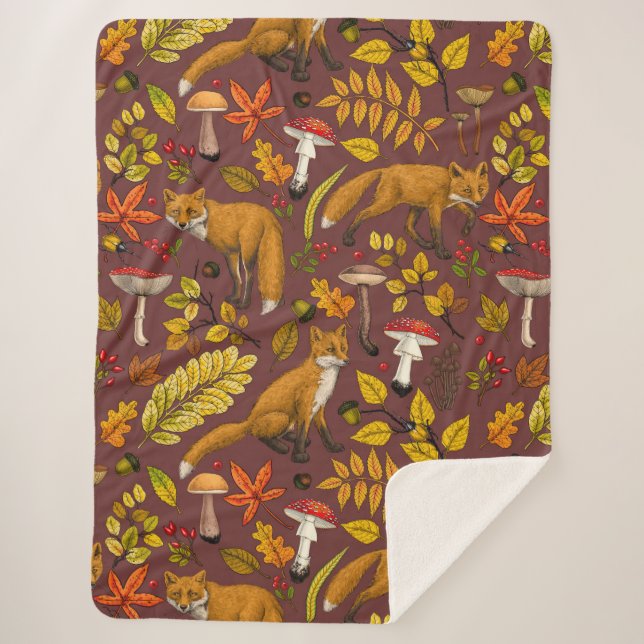 Couverture Sherpa Renards d'automne sur chocolat brun (Devant)