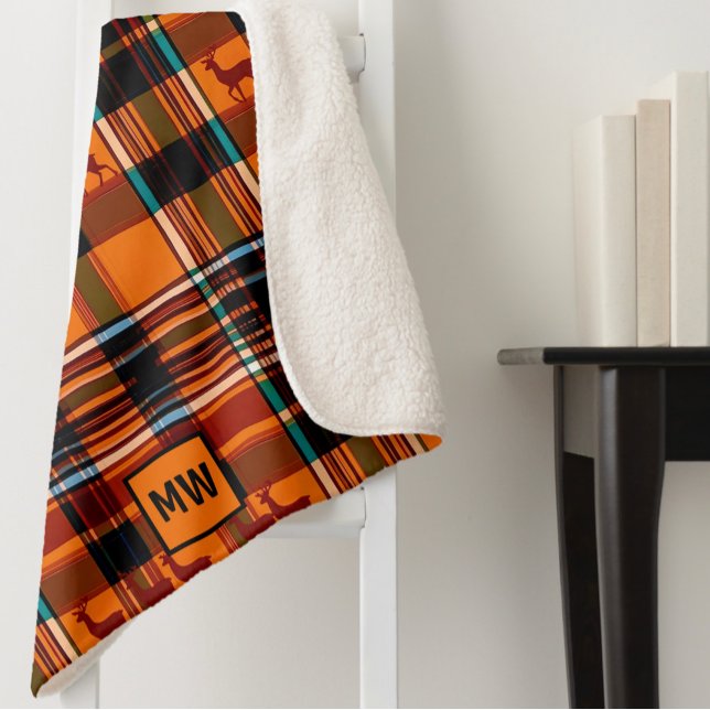 Couverture Sherpa Rennes en plaid, hiver automne monogramme de Noël (Créateur téléchargé)