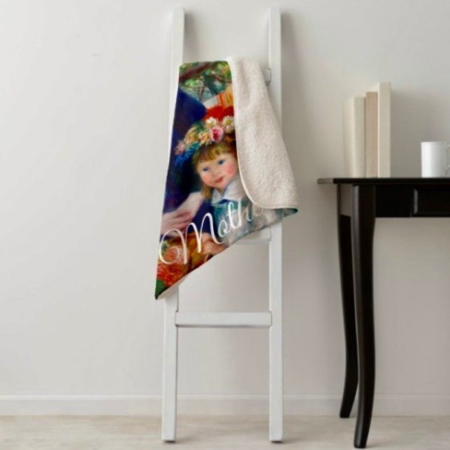 Couverture Sherpa Renoir’s Mother and Child  (A warm throw blanket with an elegant floral design. )