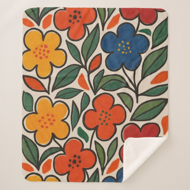 Couverture Sherpa Retro 1960s Style Floral Pattern (Devant)