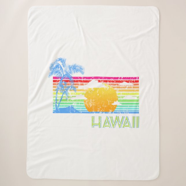 Couverture Sherpa Retro Beach Hawaii coucher de soleil (Devant)