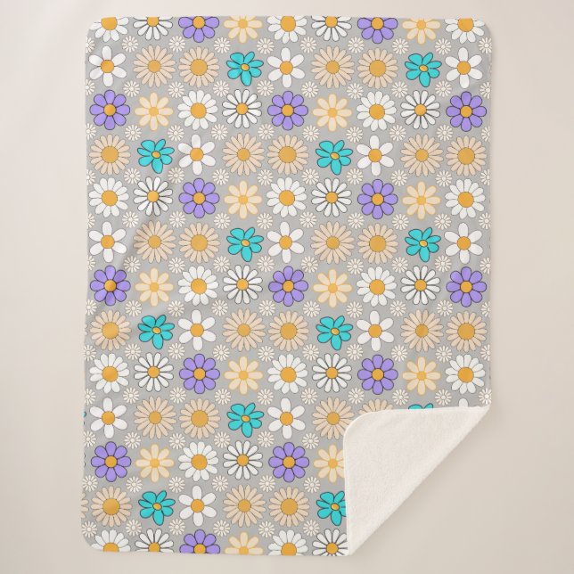 Couverture Sherpa Retro Daisy Motif Simple.01. Gray BG (Devant)