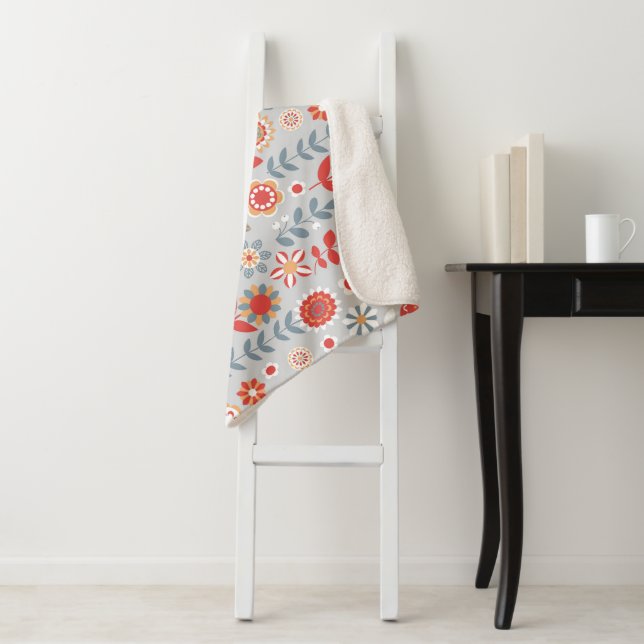 Couverture Sherpa Retro Floral Garden (En situation)