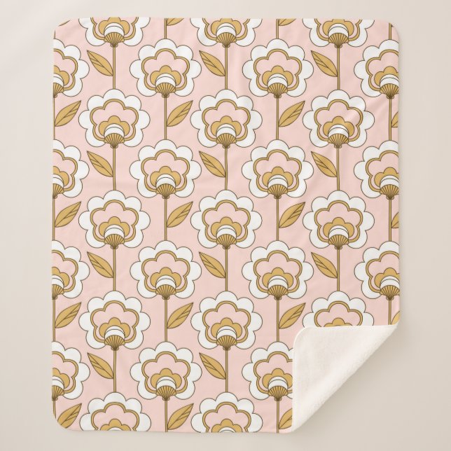 Couverture Sherpa Retro Jardin rose motif floral (Devant)