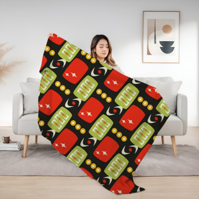 Couverture Sherpa Retro Mid-Century Noir Rouge Vert Motif (Créateur téléchargé)