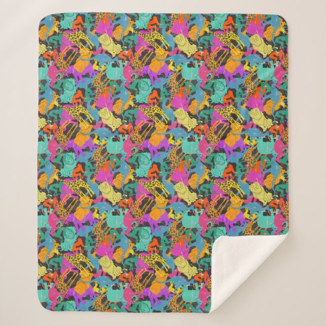 Couverture Sherpa Rétro motif animal de silhouettes (Devant)