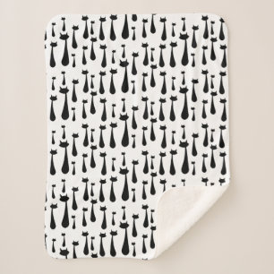 Couverture Sherpa Rétro motif atomique de silhouette de chat noir