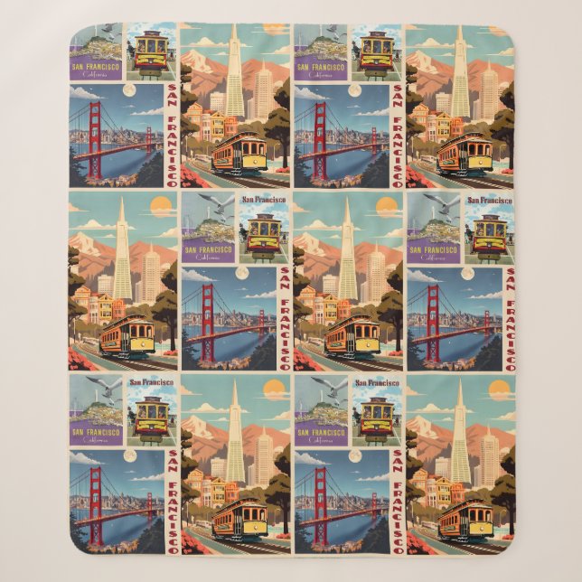 Couverture Sherpa Retro San Francisco Patchwork (Devant)