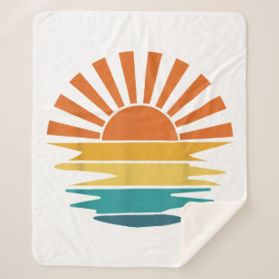 Couverture Sherpa Retro Sunset Rays Wavy Vintage Retro Sunshine Sun