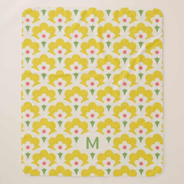Couverture Sherpa Retro Yellow Flower Garden Pattern (Devant)