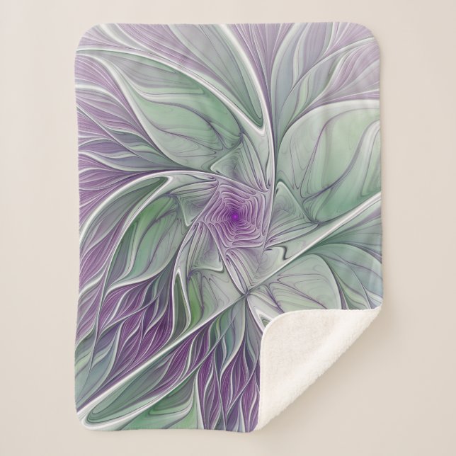 Couverture Sherpa Rêve de fleurs, Abstrait violet vert Fractal Art (Devant)