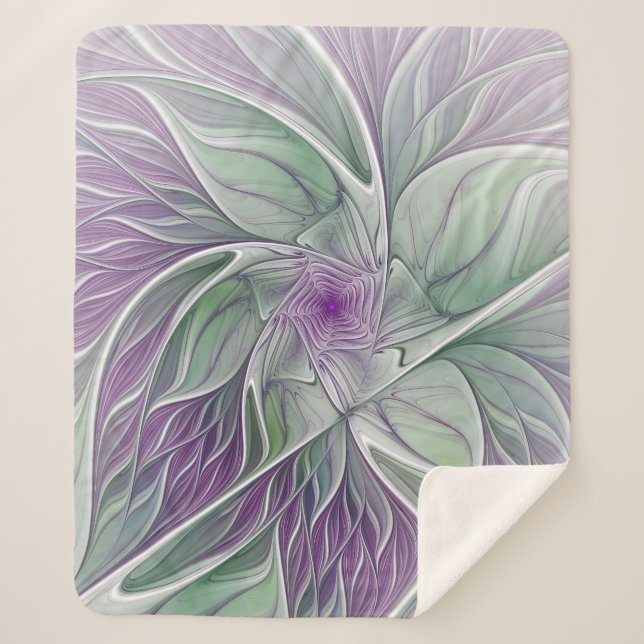 Couverture Sherpa Rêve de fleurs, Abstrait violet vert Fractal Art (Devant)
