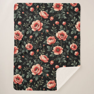 Couverture Sherpa Rêve floral noir