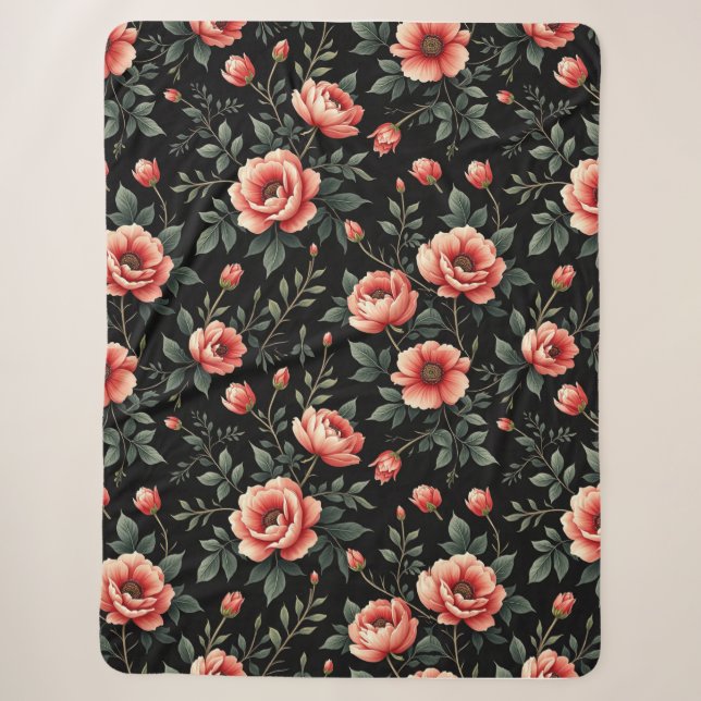 Couverture Sherpa Rêve floral noir (Devant)