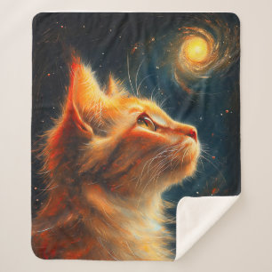Couverture Sherpa Rêveur Cosmique Chat Rouquin Gazeant les Étoiles