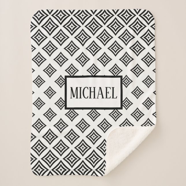 Couverture Sherpa Rhomboïde noir monogramme (Devant)