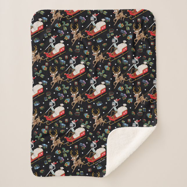 Couverture Sherpa Rick and Morty | Christmas Reindeer Sleigh Pattern (Devant)