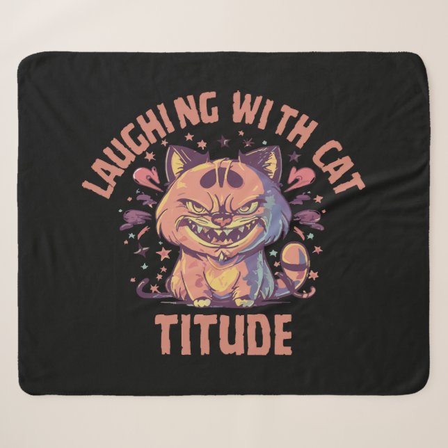 Couverture Sherpa Rire avec une attitude de chat (Devant (Horizontal))