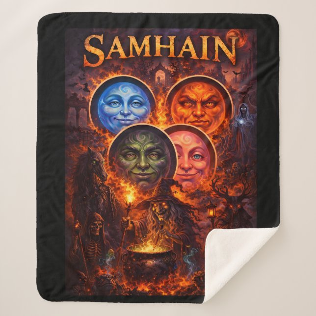 Couverture Sherpa Rituel céleste visages de lune fantaisie gothique  (Devant)