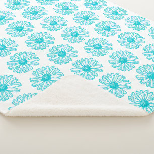 Couverture Sherpa Robin Egg Blue Daisy Print, Hippie Flowers Motif