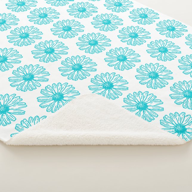 Couverture Sherpa Robin Egg Blue Daisy Print, Hippie Flowers Motif (3/4)