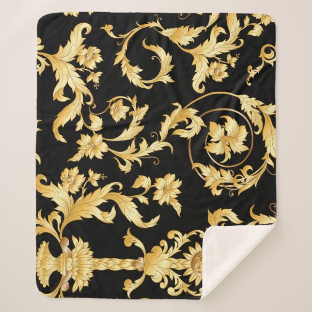 Couverture Sherpa Rococo baroque, motif floral victorien. (Devant)