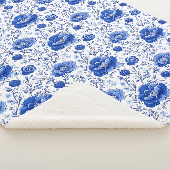 Couverture Sherpa Rococo Blue Floral Elégance (3/4)