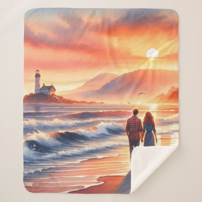 Couverture Sherpa Romantic Coastal Sunset Lighthouse Walk (Devant)