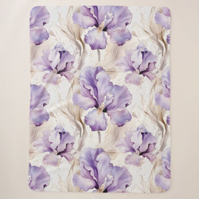 Couverture Sherpa Romantique violet Iris Floral (Devant)