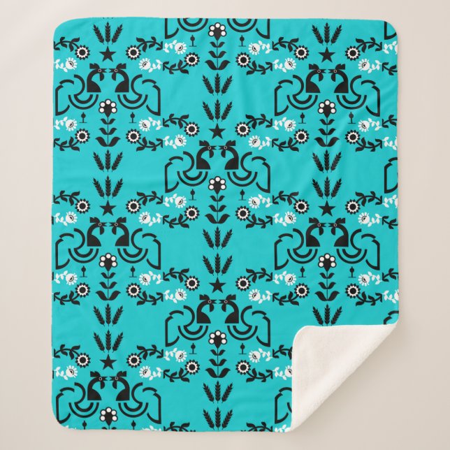 Couverture Sherpa Rooster Cockerel Nordic Scandinavian Folk Art (Devant)