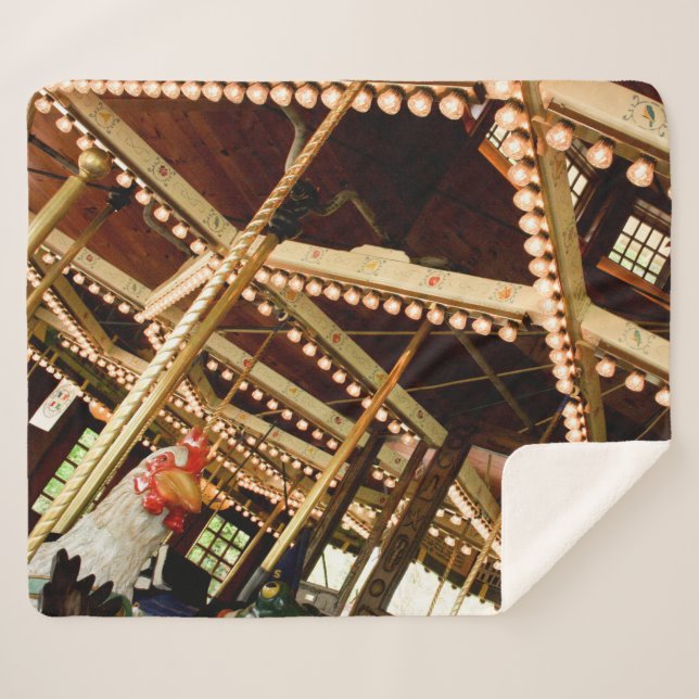 Couverture Sherpa Rooster de carrousel vintage (Devant (Horizontal))