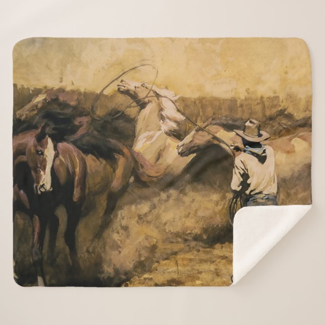 Couverture Sherpa “Roping Palomino” Art western par Maynard Dixon (Devant (Horizontal))