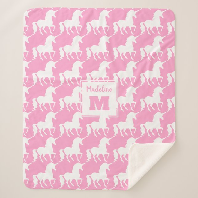 Couverture Sherpa Rose blanc de motif de silhouette de licorne (Devant)